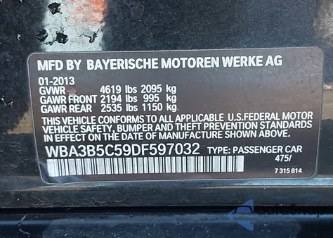 2013 BMW 328I xDrive из США, поврежденный, VIN WBA3B5C59DF597032